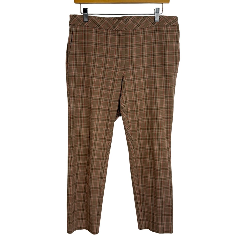 J. Jill Premium Bi-Stretch Pants 12 Brown Orange Plaid Tapered Preppy Academia